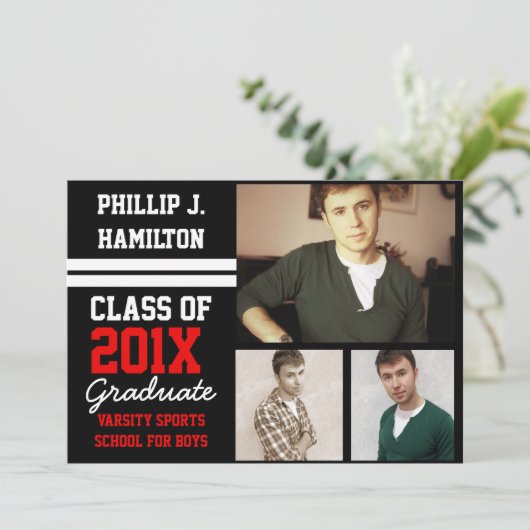 Zwart/rood porty-dozen 3 Foto-Afstuderen Kaart (Staand voorkant)