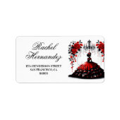 Zwart & rood quinceañera meisje etiket (Voorkant)