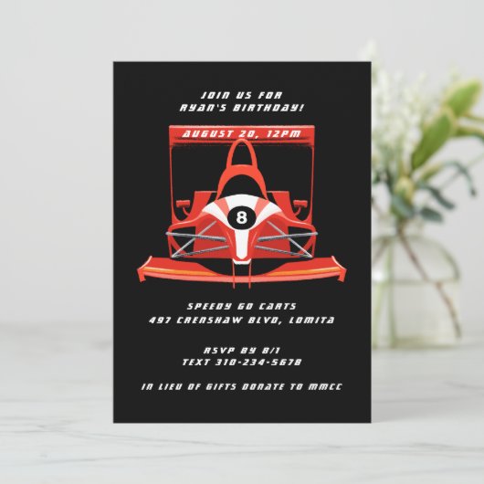 Zwart Rood Race Auto Verjaardagsfeest Kaart (Staand voorkant)