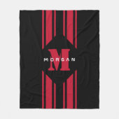 Zwart Rood Racing Auto Streep Monogram Fleece Deken (Voorkant)