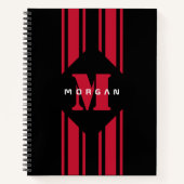 Zwart Rood Racing Auto Streep Monogram Notitieboek (Voorkant)