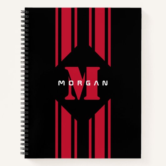 Zwart Rood Racing Auto Streep Monogram Notitieboek (Voorkant)