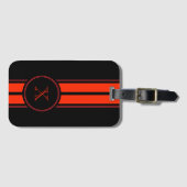 Zwart Rood Racing Stripes Monogram Bagagelabel (Voorkant (horizontaal))