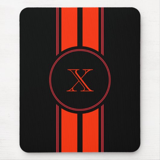 Zwart Rood Racing Stripes Monogram Muismat (Voorkant)