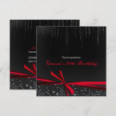 Zwart Rood Ribbon Bow Strass Party Uitnodigingen (Voorkant / Achterkant)