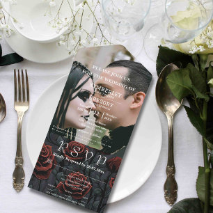 Zwart Rood Rose Bloemen Achtergrond Wit Tekst Foto All In One Uitnodiging