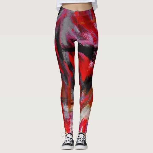 Zwart rood roze Abstract schilderen #3 Leggings (Voorkant)