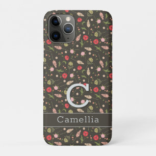 Zwart Rood Roze Bloemen Minimale Elegante Patroonn Case-Mate iPhone Case