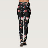 Zwart Rood & roze bloemenprint & blauwe vlinder Leggings (Achterkant)