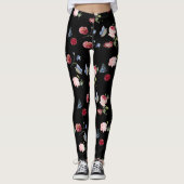 Zwart Rood & roze bloemenprint & blauwe vlinder Leggings (Voorkant)
