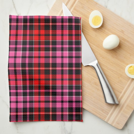 Zwart Rood Roze Geruite Schotse Ruit Design Theedoek (Quarter Fold)