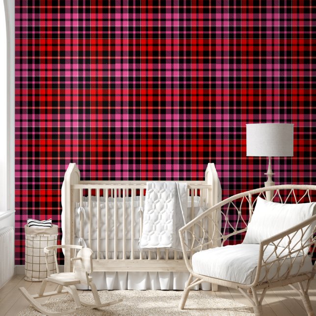 Zwart Rood Roze Geruite Schotse Ruit Ontwerp  Behang (Kinderen)