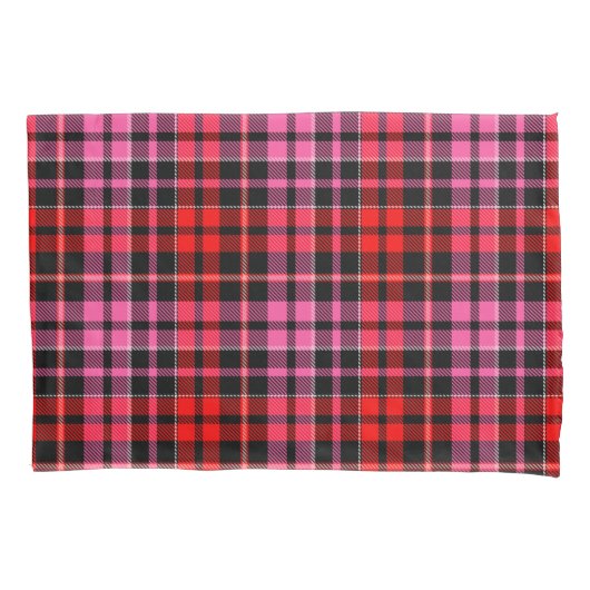 Zwart Rood Roze Geruite Schotse Ruit Ontwerp Kussensloop (Voorkant)