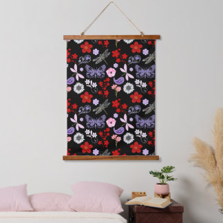 Zwart, rood, roze, Paars, lippenvlinder Hangend Wandkleed