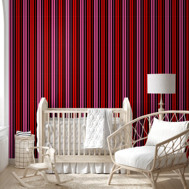 Zwart rood roze verticale strepen design klassiek  behang (Kinderen)