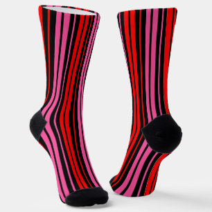 Zwart rood roze verticale strepen design klassiek  sokken