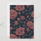 Zwart Rood Rozen Bloemen Bruids Douche Uitnodiging (Achterkant)