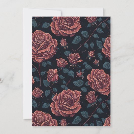 Zwart Rood Rozen Bloemen Bruids Douche Uitnodiging (Achterkant)