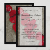 Zwart/ Rood Rozenblaadjes Strand Bruiloft Uitnodig Kaart (Voorkant / Achterkant)