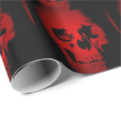 Zwart & Rood Schedel Kerst Wrapping Papier (Rol Hoek)