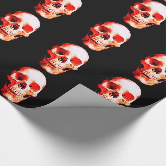 Zwart & Rood Schedel Kerst Wrapping Papier (Hoek)