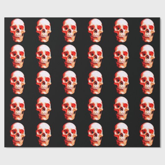 Zwart & Rood Schedel Kerst Wrapping Papier (Vlak)