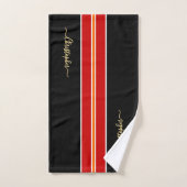 Zwart Rood Sinaasappel Racing Stripes Faux Gold Mo Bad Handdoek (Handdoek)
