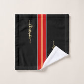 Zwart Rood Sinaasappel Racing Stripes Faux Gold Mo Bad Handdoek (Wasdoekje)