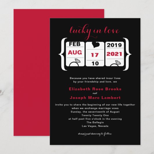 Zwart Rood Slot Machine Uitnodiging van de bruilof (Voorkant / Achterkant)