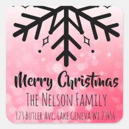 Zwart-rood Snowflake op maat van kerstmis Vierkante Sticker