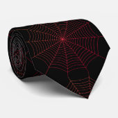 Zwart rood spinnenweb Halloween patroon (2 zijden) Stropdas (Opgerold)