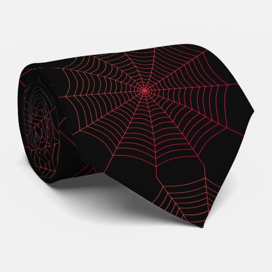 Zwart rood spinnenweb Halloween patroon (2 zijden) Stropdas (Opgerold)
