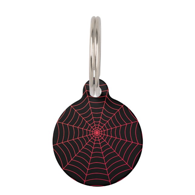 Zwart rood spinnenweb Halloween patroon Huisdierpenning (Voorkant)