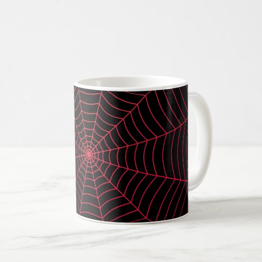 Zwart rood spinnenweb Halloween patroon Koffiemok (Voorkant rechts)