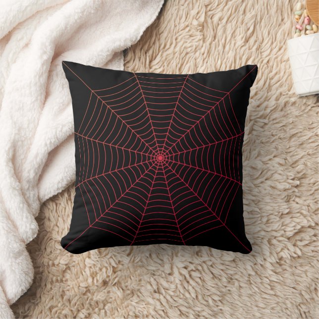 Zwart rood spinnenweb Halloween patroon Kussen (Deken)