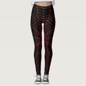 Zwart rood spinnenweb Halloween patroon Leggings (Voorkant)