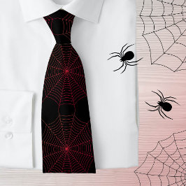 Zwart rood spinnenweb Halloween patroon Stropdas