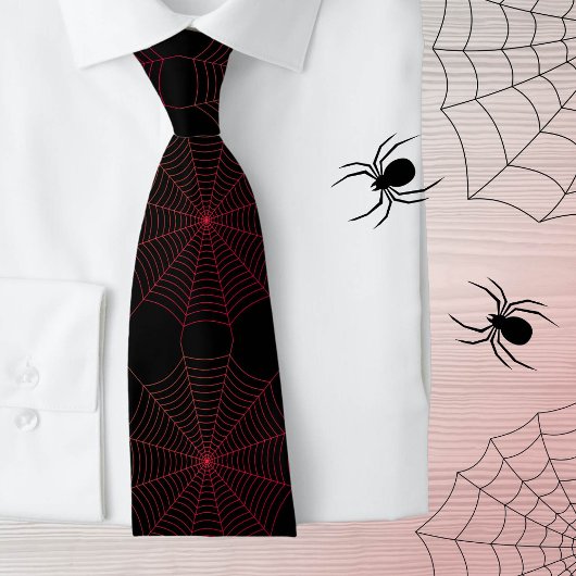 Zwart rood spinnenweb Halloween patroon Stropdas