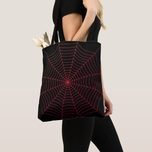 Zwart rood spinnenweb Halloween patroon Tote Bag (Dichtbij)