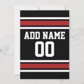 Zwart Rood Sport Jersey Verjaardagsfeestje Kaart (Achterkant)