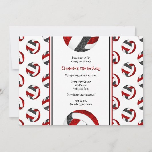 zwart rood sportief meisjes volleybal verjaardagsf kaart (Voorkant)