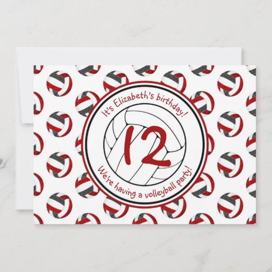 zwart rood sportief meisjes volleybal verjaardagsf kaart (Achterkant)