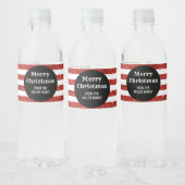 Zwart Rood Strepen Custom Vrolijk Kerstfeest Waterfles Etiket (Flessen)