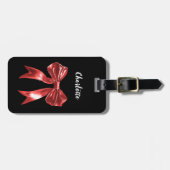 Zwart rood stripnaam script bagagelabel (Voorkant horizontaal)