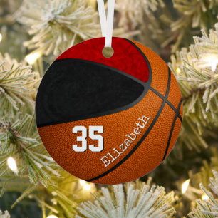 zwart rood team kleuren girale basketbal metalen ornament