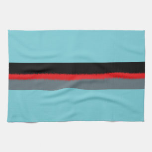 Zwart Rood Turquoise Grijs Strepen Theedoek