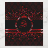 Zwart & Rood Versierd Gotisch Monogram Wijn Etiket (Enkel label)