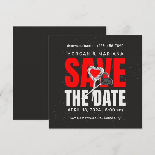 Zwart Rood Vet Save The Date Love Theme (Voorkant / Achterkant)