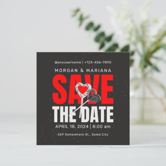 Zwart Rood Vet Save The Date Love Theme (Staand voorkant)
