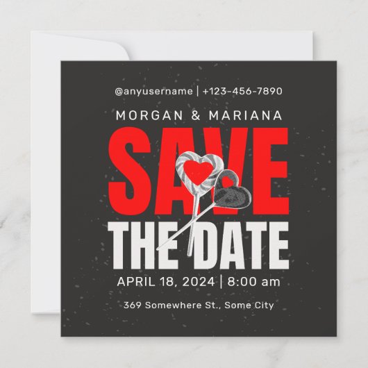 Zwart Rood Vet Save The Date Love Theme (Voorkant)